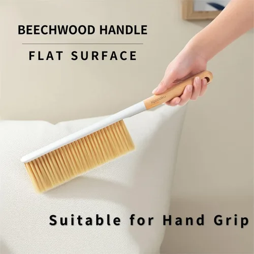 Vista 4 de Cepillos de limpieza de escobas de mano, cepillo suave para plumero de muebles con mango de madera largo, herramienta de polvo para el hogar