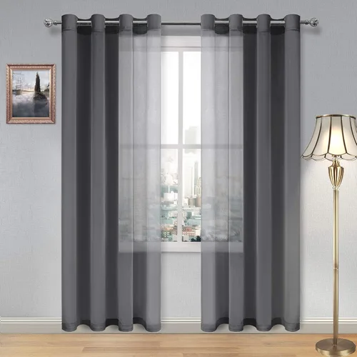 Vista 176 de DWCN Cortinas traslúcidas color verde frijol para sala de estar y dormitorio - Cortinas voile con aspecto de lino sintético con ojales en la parte