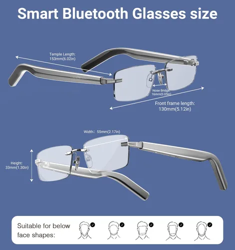 Vista 9 de Lentes inteligentes, lentes fotocromáticos Bluetooth sin montura con altavoz y micrófono de sonido HD de oreja abierta, protección UV400, control