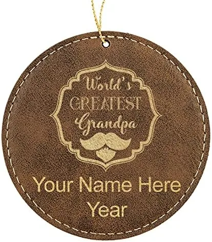 Vista 6 de LaserGram Personalized Christmas Ornament, World's Greatest Grandpa, Faux Leather, Custom Laser Engraved Gift Idea (Round Shape, Black with Gold)