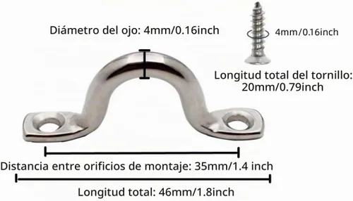 Vista 2 de 20 correas de acero inoxidable 316 para barco Bimini, con diseño de ojo de ojo, amarrar, bucles de cubierta de kayak, 0.157 in de longitud Bimini
