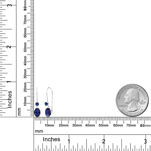 Vista 3 de Gem Stone King Aretes colgantes ovalados de oro blanco de 14 quilates de zafiro azul creado en zafiro azul de 3.74 quilates, Gema Metal Piedra
