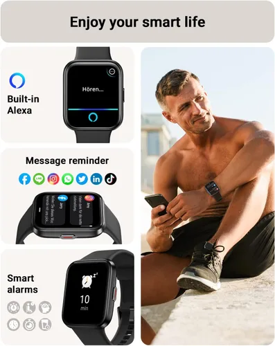 Vista 3 de Tensky Reloj inteligente para hombres/mujeres, Android, iPhone/Samsung, Alexa integrado, pantalla táctil de 1.8 pulgadas, rastreador de actividad