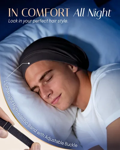 Vista 4 de OLESILK Gorro de seda para cabello rizado, gorro de seda para dormir, unisex, mediano, negro