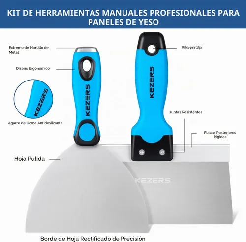Vista 3 de KEZERS Kit de herramientas manuales para paneles de yeso, 5 piezas de 4, 6, 8, 10, 12 pulgadas, cuchillo de acero inoxidable para paneles de yeso