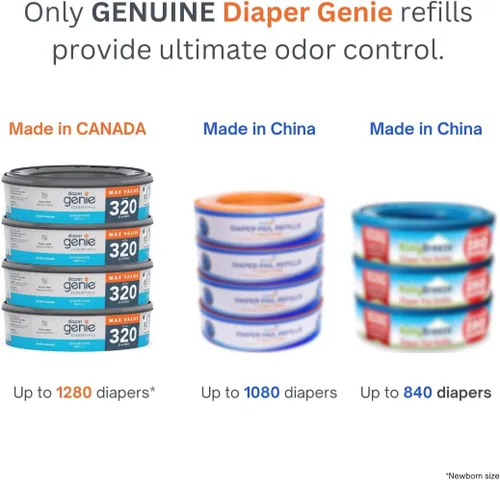 Vista 3 de Paquete de recarga redonda Diaper Genie Essentials de 4 Contiene hasta 1280 pañales para recién nacidos Cuenta con película continua sin perfume