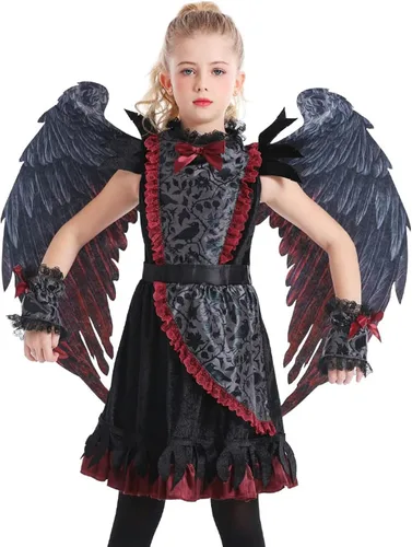 Vista 8 de JUST FOR PARTY Girl Fallen Angel Costume with Wings Cape for Halloween, Cosplay