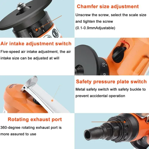 Vista 7 de BAINUO - Máquina de biselado neumática manual, mini herramientas eléctricas de biselado lineal portátil, kit de desbarbado de esquina de arco