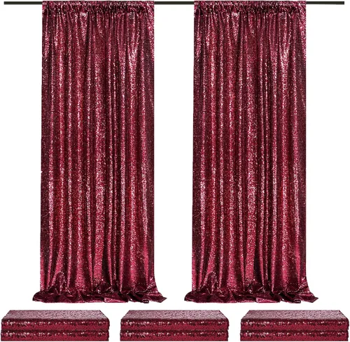 Vista 37 de 2 cortinas de 2 x 8 pies de lentejuelas con brillantina para marco de fotografía, para fiestas o fondos de fotografía
