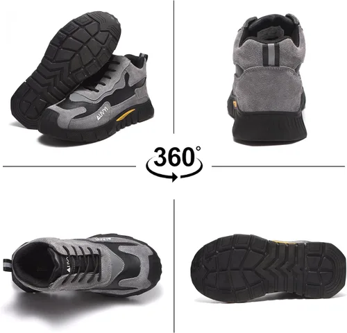 Vista 6 de AUVYI Botas de trabajo con punta de acero para hombres – Zapatos de seguridad cómodos y duraderos a prueba de chispas, botas de construcción