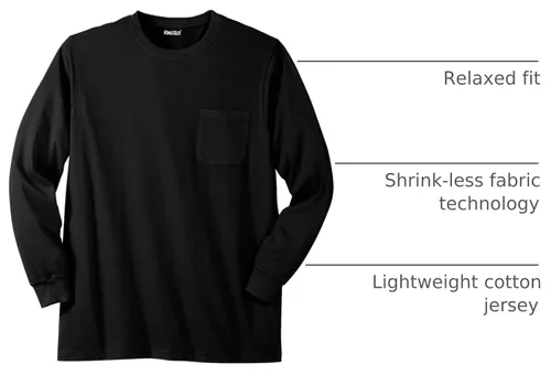 Vista 4 de KingSize Shrink-Less - Camiseta ligera de manga larga con bolsillo y cuello Negro