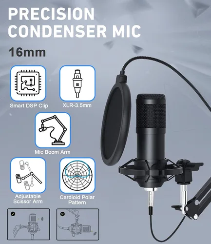 Vista 4 de SkillDance Paquete de equipo de podcast para 2 con placa de sonido y 2 micrófonos, configuración plug-and-play para iPhone, computadora portátil