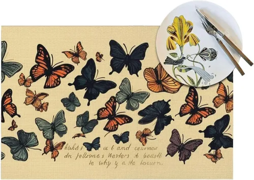Vista 5 de 6 PCS PVC Placemats Set Place Mats Butterflies Flying Non-Slip Weave Place Mats 12" x 18" Farmhouse Table Mat Set for Family Dinners Wedding Parties