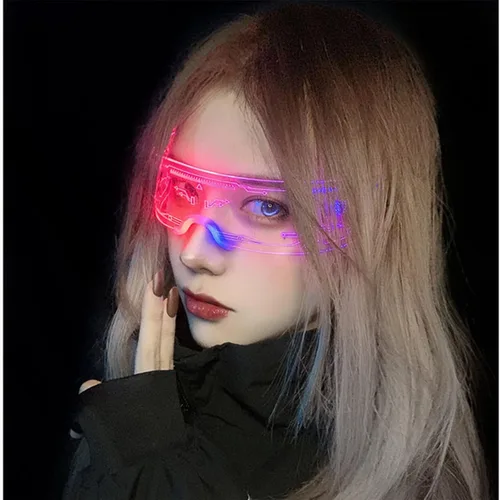 Vista 5 de KASSAE Gafas LED iluminadas con visera LED con 7 colores y 5 modos, gafas Cyberpunk luminosas para cosplay, Halloween, bar, club, fiesta, concierto