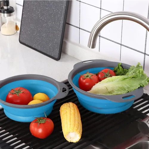 Vista 5 de 2 cestas de colador plegable, cesta de drenaje para lavar frutas y verduras, colador telescópico de alimentos de tamaño pequeño y grande para pasta