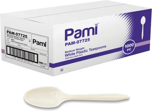 Vista 7 de PAMI Tenedores de plástico desechables de peso medio, 1000 unidades, color blanco