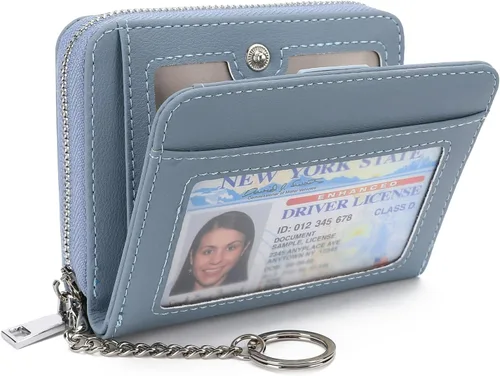 Vista 10 de GAEKEAO Billetera de cuero para mujer con bloqueo RFID, tarjetero compacto, pequeño, con ventana para identificación, bolsillo con cremallera
