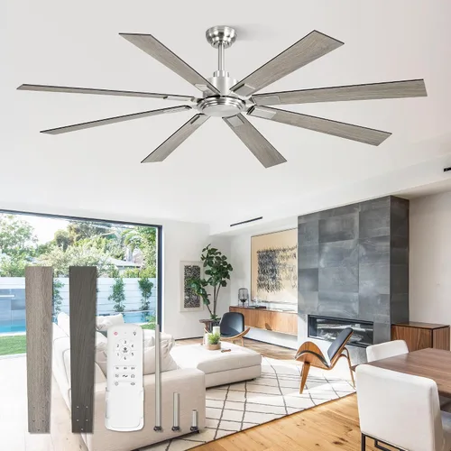 Vista 11 de Ventilador de techo de 62 pulgadas sin luz con control remoto, 8 aspas de motor CC reversible silencioso, 6 velocidades, temporizador, acabado Negro