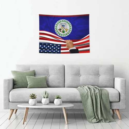 Vista 6 de Tapiz decorativo para pared, diseño de bandera estadounidense y bandera de Belice, manteles de arte hippie de 29 x 37 pulgadas para dormitorio, sala