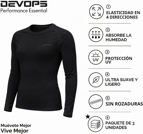 Vista 7 de DEVOPS Paquete de 3 camisetas de manga larga para mujer, camisetas de (3 unidades) Negro/Negro/Negro
