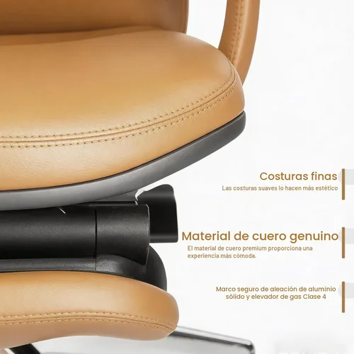 Vista 7 de Silla de oficina ergonómica de cuero genuino con reposapiés de Marrón