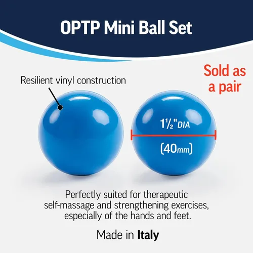 Vista 3 de OPTP Mini bolas – Juego de bolas de auto-masaje rellenas de aire de vinilo (2 piezas) para terapia de manos y pies, pequeñas bolas de terapia