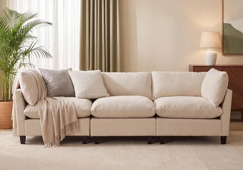 Vista 37 de Iroomy Sofá modular modular de felpilla de gran tamaño, asiento cómodo profundo, sofás de 2 plazas para sala de estar, color beige