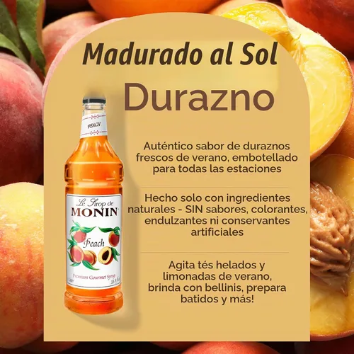 Vista 3 de Monin - Jarabe de melocotón, sabores frescos y jugosos, ideal para tés helados, limonadas y refrescos, sin OMG, sin gluten (1 litro)