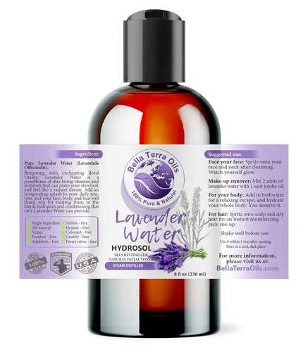 Vista 2 de Bella Terra Oils - Spray de agua de lavanda de 8 onzas - Perfección destilada al vapor, repleta de vitamina K y omega-9, eleva tu rutina