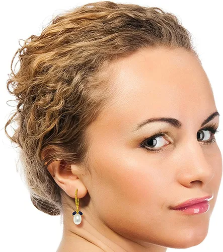 Vista 3 de Galaxy Gold GG Pendientes de oro macizo de 14 quilates con zafiros y perlas