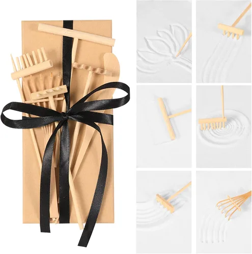 Vista 3 de Artcome Mini mesa Zen Sand Garden Rake Tool Set – con rastrillos, cepillo de arena, cuchara, tubo de bambú, meditación, arena, herramientas