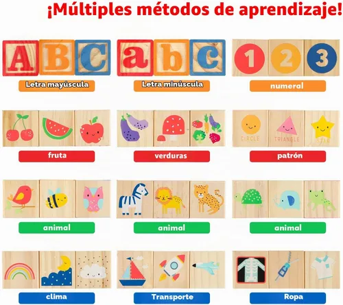 Vista 4 de Bloques de construcción de juguete ABC de madera para niños pequeños de 1 a 3 años, 36 bloques de números del alfabeto de madera para apilar