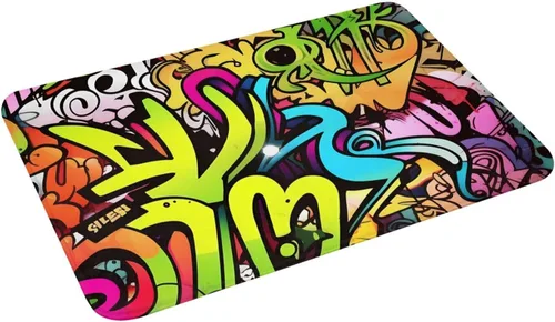 Vista 4 de Tapete con estampado de grafiti, tapete antideslizante y lavable para interiores y exteriores, tapete de bienvenida absorbente para cocina