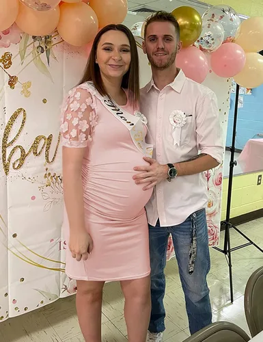 Vista 2 de Vestido midi de maternidad de manga larga con malla floral, vestido ajustado de maternidad para baby shower, sesión de fotos