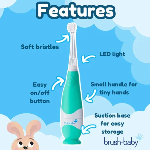 Vista 4 de brush-baby Cepillo de dientes eléctrico BabySonic para bebés y niños pequeños de 0 a 3 años - Temporizador LED inteligente y vibración suave