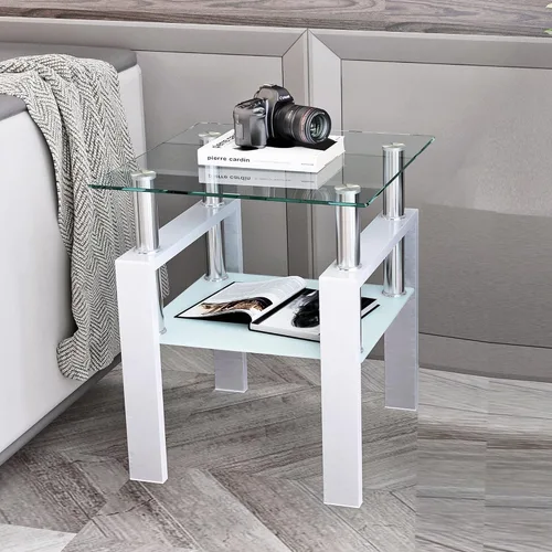 Vista 8 de Mesa auxiliar de vidrio moderna para sofá, mesa de centro pequeña, mesa de centro negra, mesa de sala de estar, mesita de noche cuadrada, muebles