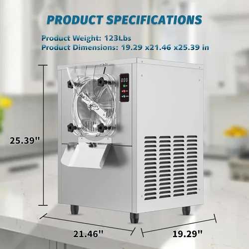 Vista 7 de Máquina comercial para hacer helados duros, 1400 W, 110 V, 3 a 4 galones por hora, máquina de helado de gelato con panel LED de limpieza automática