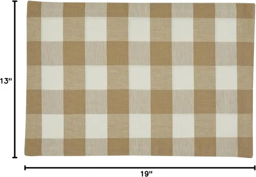 Vista 4 de Park Designs Juego de 4 manteles individuales con respaldo de búfalo natural Cotton Self-Backed Reversible Design Beige & White Check Table