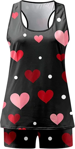 Vista 6 de MELDVDIB Conjunto de pijama para mujer, camisón con estampado de amor para el día de San Valentín para mujer, ropa de dormir sexy, ropa de descanso