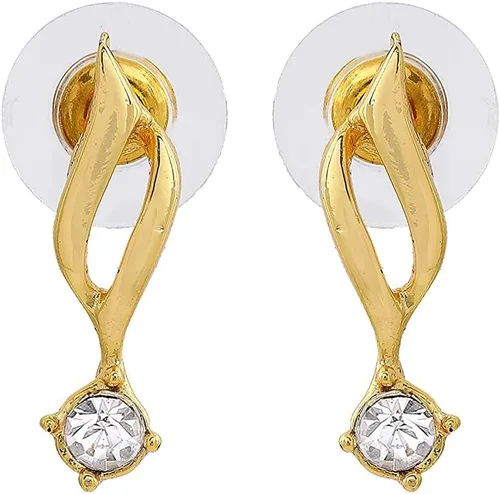 Vista 6 de Slaksworld - Juego de collar con colgante de solitario chapado en oro con diamantes americanos para mujeres y niñas Cadena ajustable y aretes
