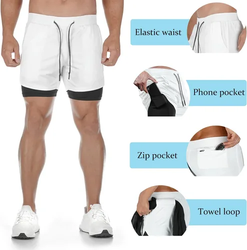 Vista 2 de DIOTSR Mens 2 in 1 Running Workout Shorts Lightweight Athletic Gym Shorts with Pockets