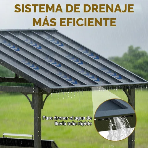 Vista 4 de Gazebo de barbacoa de techo rígido de 8' x 5' para parrilla al aire libre, marco de aluminio resistente y techo de acero galvanizado, ideal para Gris