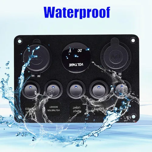 Vista 4 de Panel de interruptor basculante de 5 posiciones con PD Tipo-C, cargador USB, voltímetro digital y salida de 12V para automóvil, barco, camión