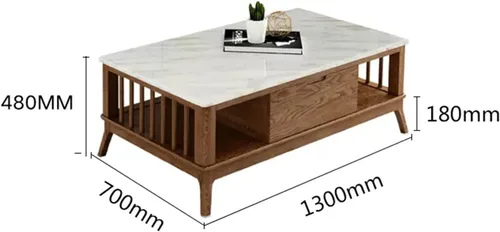 Vista 2 de Mesa auxiliar para sofá de sala de estar, mesa auxiliar de madera moderna con cajón y estante de almacenamiento, decoración rectangular elegante