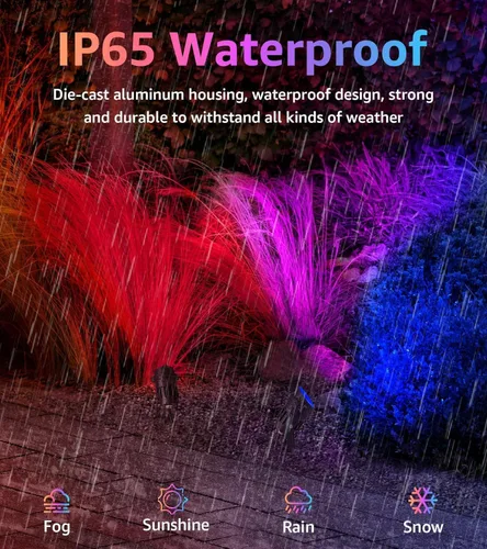 Vista 3 de SUNVIE Paquete de 2 focos RGBW para exteriores de 12 W LED que cambian de color con control remoto 120 V RGB iluminación de paisaje luces
