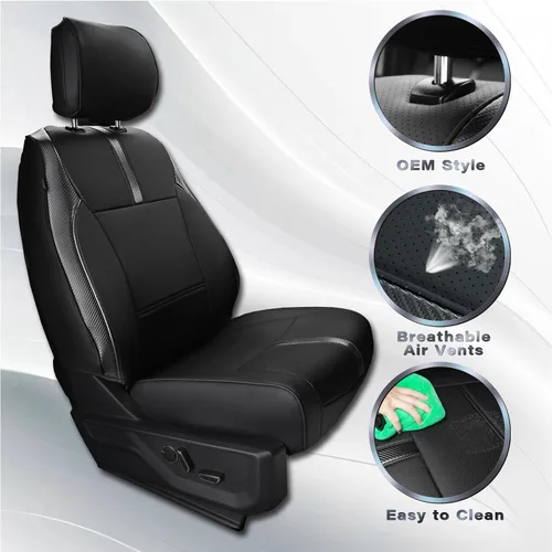 Vista 5 de CoverCenter® Fundas de asiento para Ford F150 2025 2024 2023 2022 2021 2020 2019 2018-2015, Juego completo de fundas de asiento de fibra de carbono