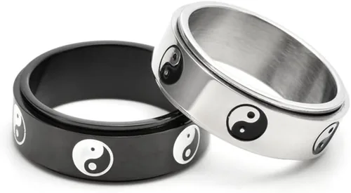 Vista 3 de LiFashion Anillos giratorios personalizados de Yin Yang para él y ella, anillo personalizado de Tai Chi Yin Yang para aliviar el estrés