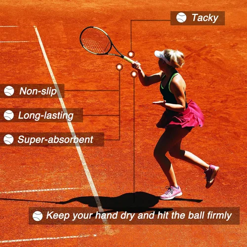 Vista 3 de Tacky - Cinta de agarre para raqueta de tenis, paquete de 6 agarres de tenis, cinta absorbente y mejorada para raqueta de tenis (color degradado)