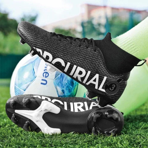 Vista 5 de Maylrvjv Men's High-Top Soccer Shoes Big Kids Football Boots Breathable Lightweight Outdoor Indoor Professional Training Sneakers