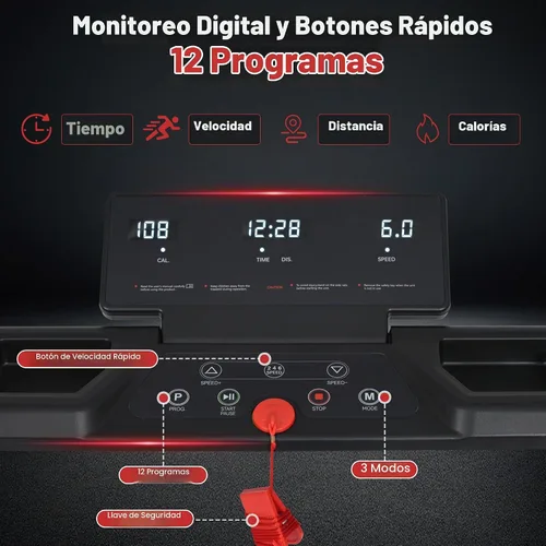 Vista 2 de Merax Cinta de correr con 8% de inclinación, cintas de correr plegables de 3.0 HP para el hogar, almohadilla para caminar de 10 MPH con barra